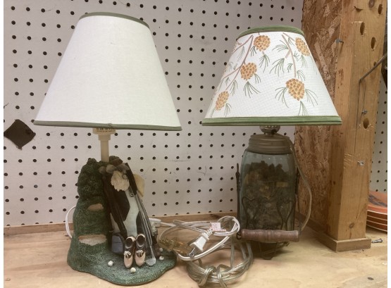Two Lamps, One Golf Themed, The Other Kitchen Theme