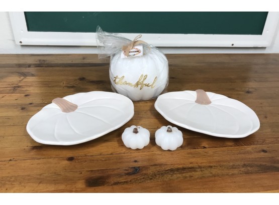 White Pumpkin Plates, Candle Decor