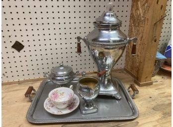 Fancy Vintage Percolator Tea Set With China Cup And Saucer