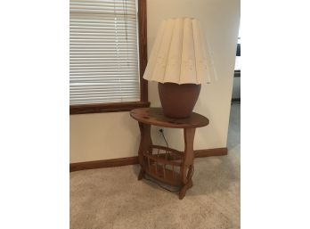 Terracotta Color Lamp & Shade With Oval Wood Table/magazine Rack