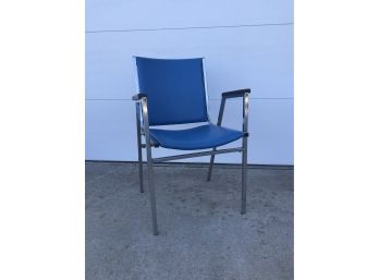 Cool Retro Blue Chrome & Wood Chair