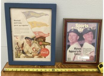 2 Framed Vintage Americana Baseball Themed Images (Address Label Digitally Obscured)