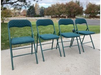 Four Padded Seat Green Folding Chairs