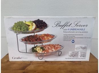 Buffet Server With Four Unbreakable Poly Carbonate Serving Platters, Appears New/unused
