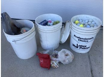 GREAT VALUE! 3 Buckets Of Golf Balls & Golf Tees
