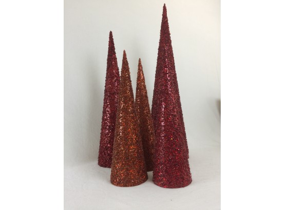 Set Of Modern Red Stylized Christmas Tree Decorations
