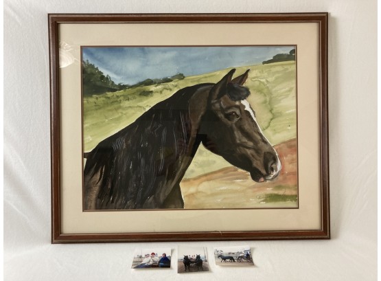 Beautiful Large Original Watercolor Of Black Horse Painted By Donna Lovely