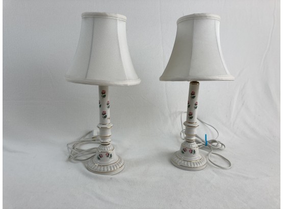 Set Of Matching Rose Motif Small Lamps