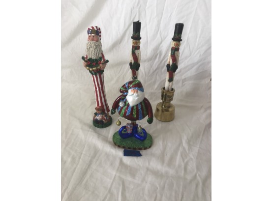 Snowman Candles And Santa Figurines