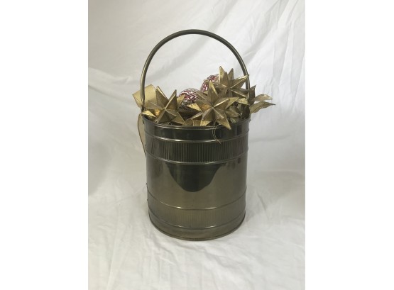 Ornaments In A Brass Bucket