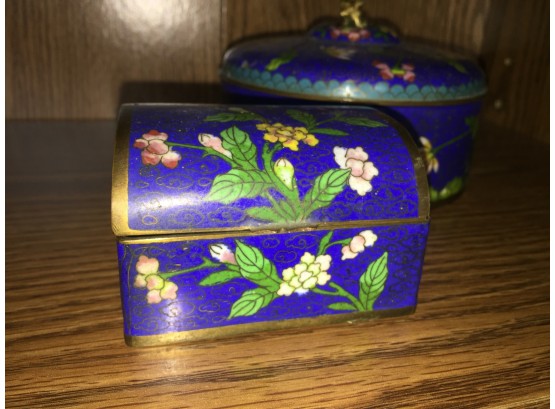 Vintage Chinese Brass Enameled Jewelry Box And Trinket Container