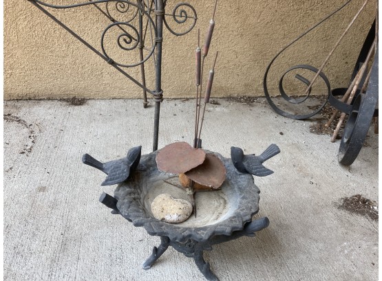 Cute Small Birdbath With Lillie Pads And Cat Tails