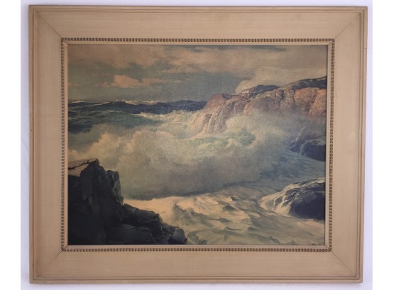 Vintage Framed Print Of Pounding Surf By Frederick Judd Waugh