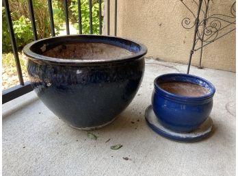 Two Blue Terra-cotta Planter Pots
