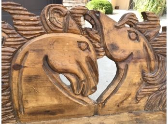 Beautiful Hand Carved Horses Bench With Pillow