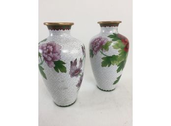 A Pair Of Chinese Vases With Gold Rim Detail