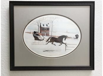 Signed Artist Proof Of Horse And Sleigh Trading In The Snow