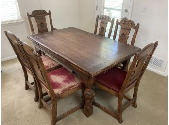 Vintage Hand Carved Dining Table With Chairs