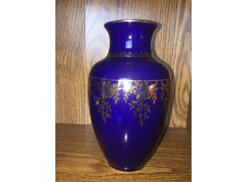 Vintage Limoges Gold Decorated Blue Vase
