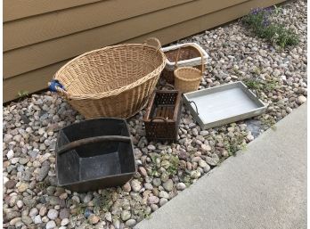 Assortment Of Wood Pieces And Wicker Baskets