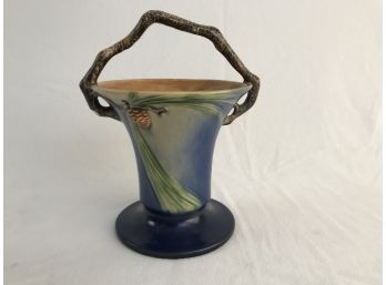 Wonderful Vintage Roseville Pottery Basket Vase With Pine Cone Motif
