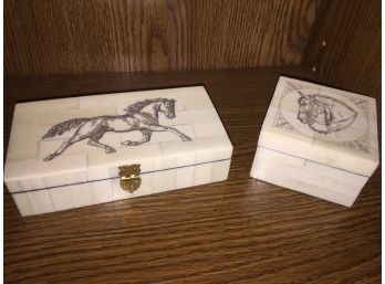 Two Equestrian Scrimshaw Boxes