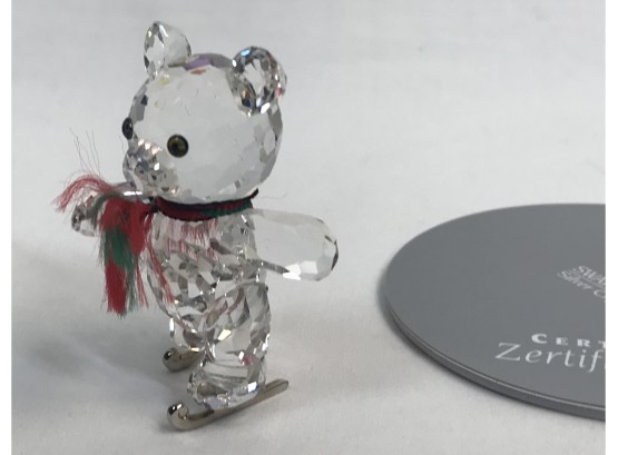 Swarovski Silver Crystal Bear With Skates & Scarf In Original Box