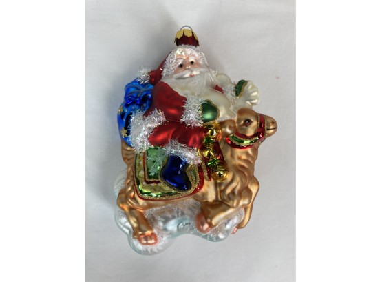 Glass Glitter Santa Riding Reindeer Ornament