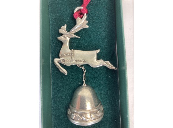 1994 Seagull Brand Pewter Reindeer Christmas Ornament Bell