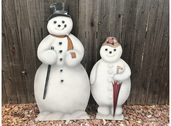 Set Of Handmade & Painted Wooden Snowman Yard Decorations