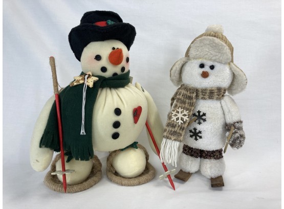 Two Big Cute Soft Snowman With Snow Shoes & Skis