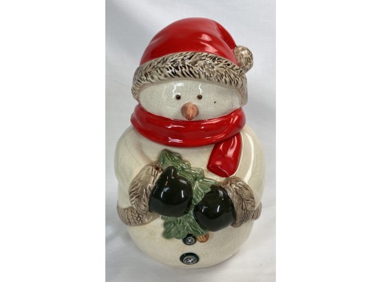 Russ Berrie & Co Crackle Glazed Hand-painted Ceramic Snowman Cookie Jar