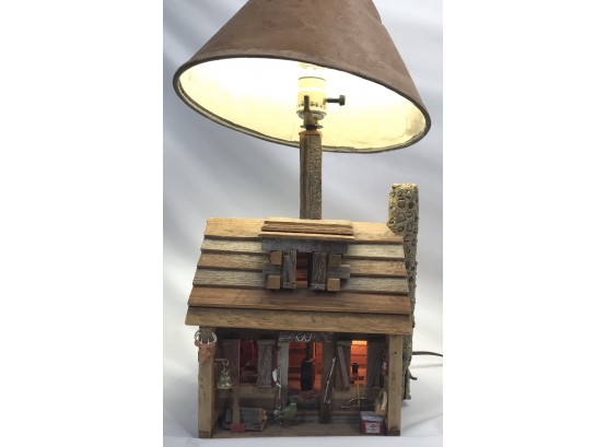 Awesome Little Cabin Themed Lamp, Super Detailed, With Incense/smoke From Stone Chimney (check This Out!)