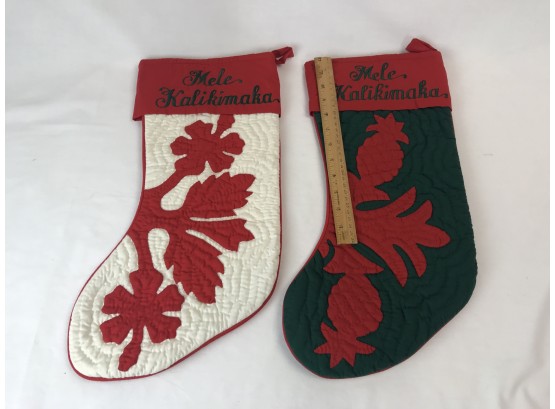 Two Beautiful Big Quilted Hawaiian Themed Christmas Stockings