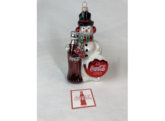 Wonderful Coca-Cola Snowman & Coke Bottle Glass Ornament