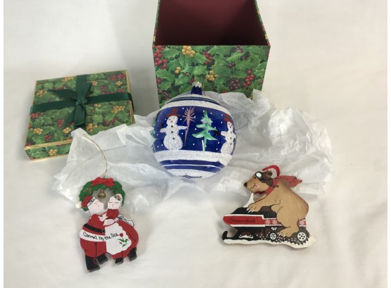 Trio Of Handcrafted Ornaments In Festive Box