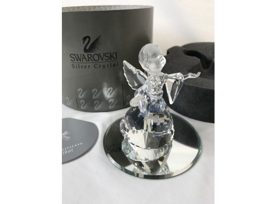 Vintage Swarovski Silver Crystal Small Angel In Original Box