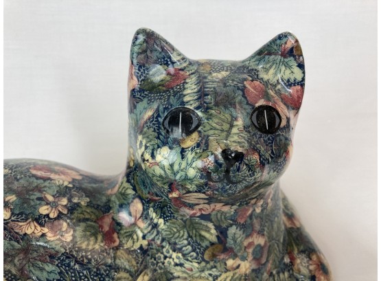 Unique Floral Decoupage Sitting Cat  Sculpture