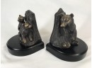 Beautiful Set Of Cast Bronze And Wood Mama Bear & Cubs Book Ends