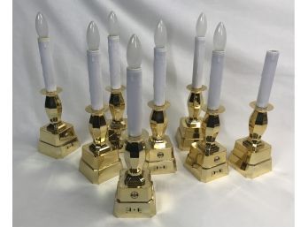 Collection Of Tall Plastic LED Battery Powered Gold Colored Candelabras With Modes