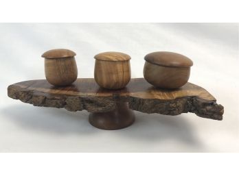 3 Handmade Petite Bowl Collection With Custom Wooden Stand By Artist Chris Allen
