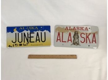 Two Decorative Alaska Themed License Plates