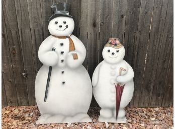 Set Of Handmade & Painted Wooden Snowman Yard Decorations