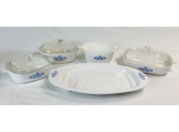 Collection Of Vintage Blue And White Corning Ware Pieces
