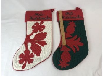 Two Beautiful Big Quilted Hawaiian Themed Christmas Stockings
