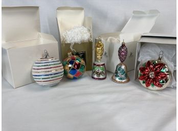 Vintage Blown Glass Ornaments- Eclectic Group With 2 Ornate Bell Shapes