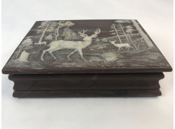 Genuine Incolay Stone Hand Crafted Jewelry Box With Deer Motif (has Been Repaired But Sturdy See Photos)