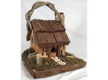 Charming Handmade Wood & Stone Cabin-styled Birdhouse
