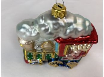 Vintage Glass Santa & Reindeer Riding In A Train Ornament