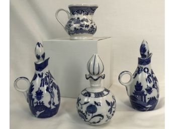 Assortment Of Blue And White China Featuring Vintage Vienna Woods Perfume Bottle & Churchill Pitcher